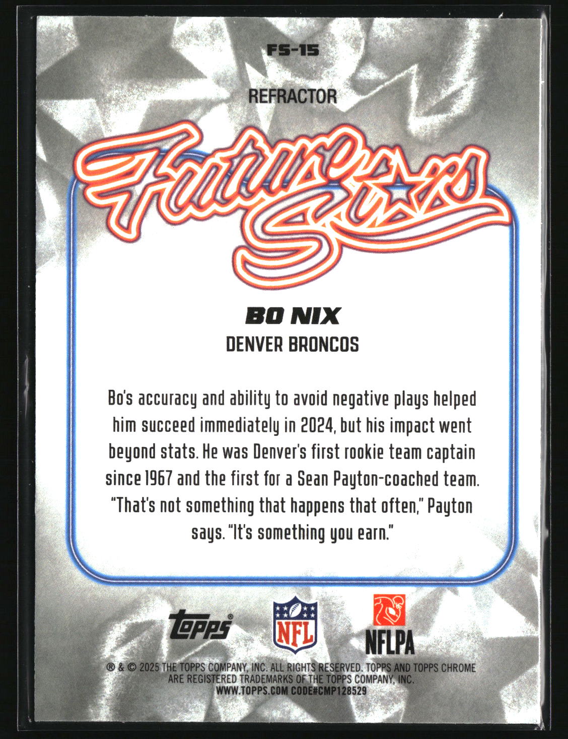 Bo Nix 2025 Topps Chrome Future Stars Refractor #FS-15