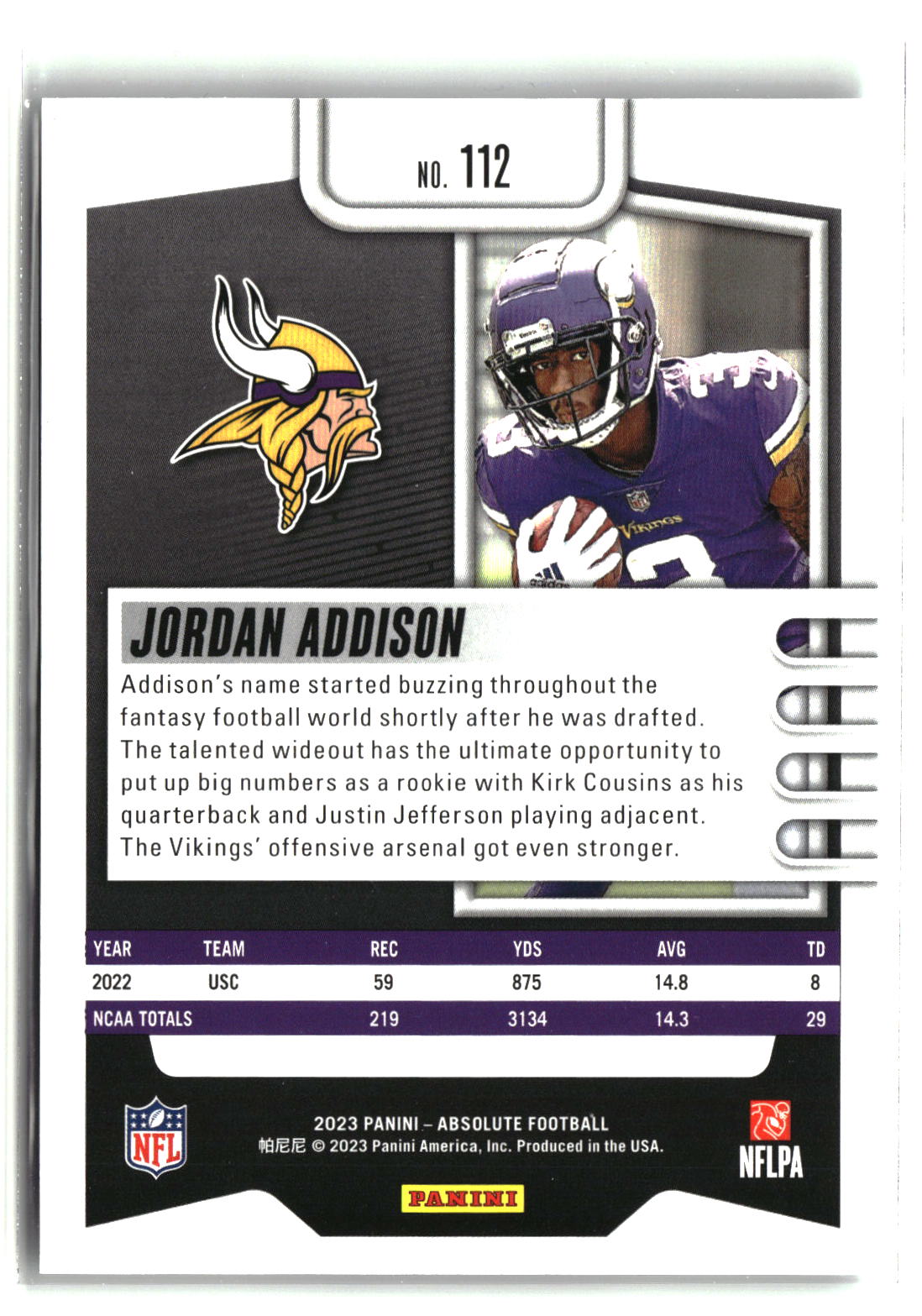 Jordan Addison 2023 Panini Absolute Retail #112