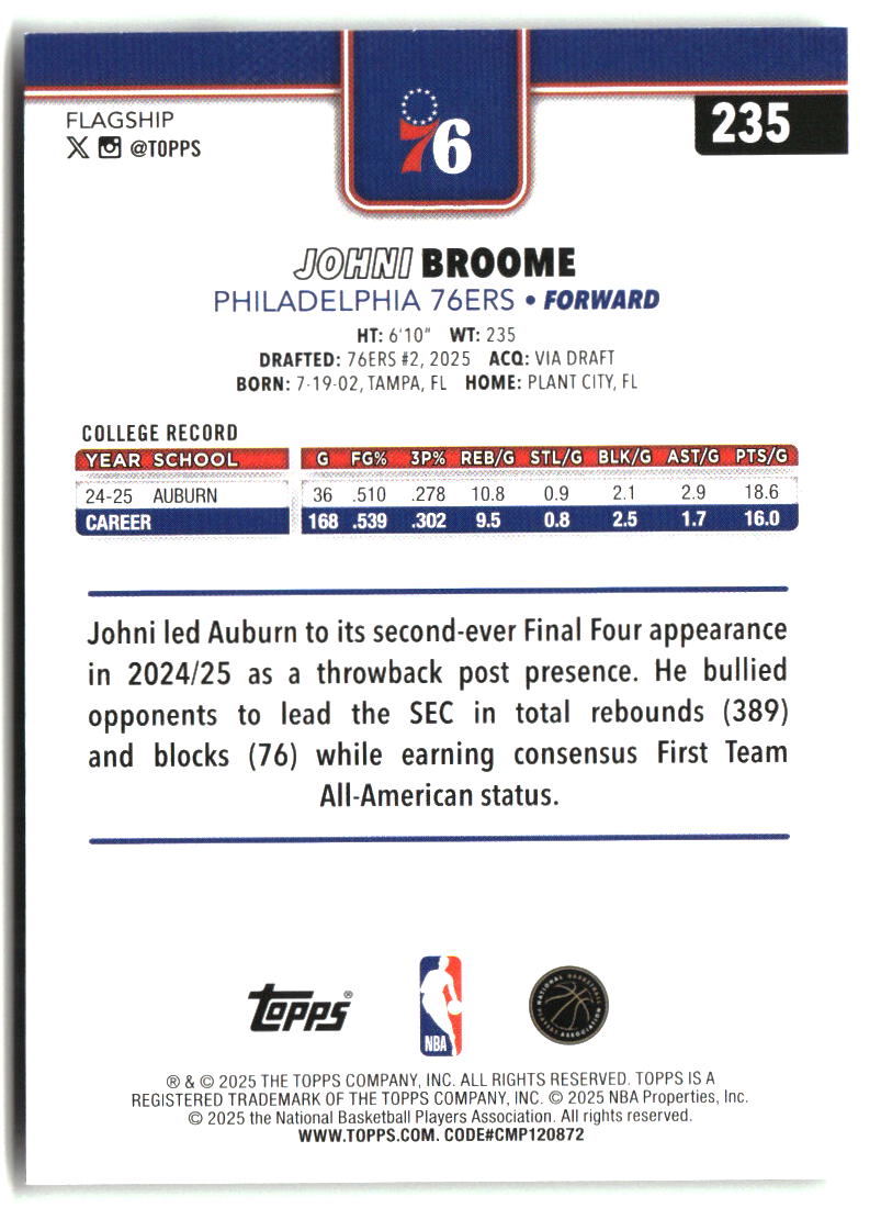 Johni Broome 2025-26 Topps #235