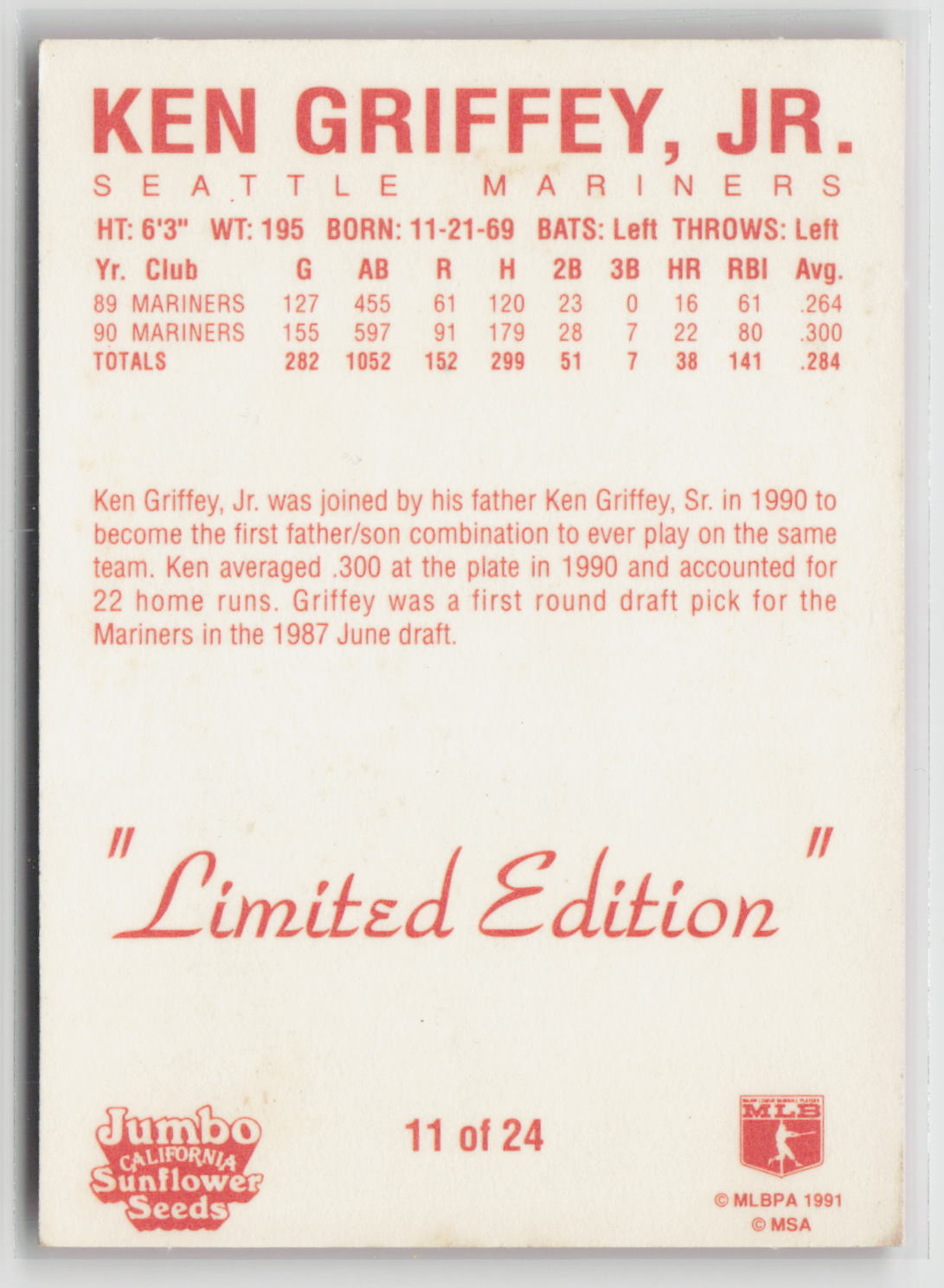Ken Griffey Jr. 1991 Jumbo California Sunflower Seeds #11