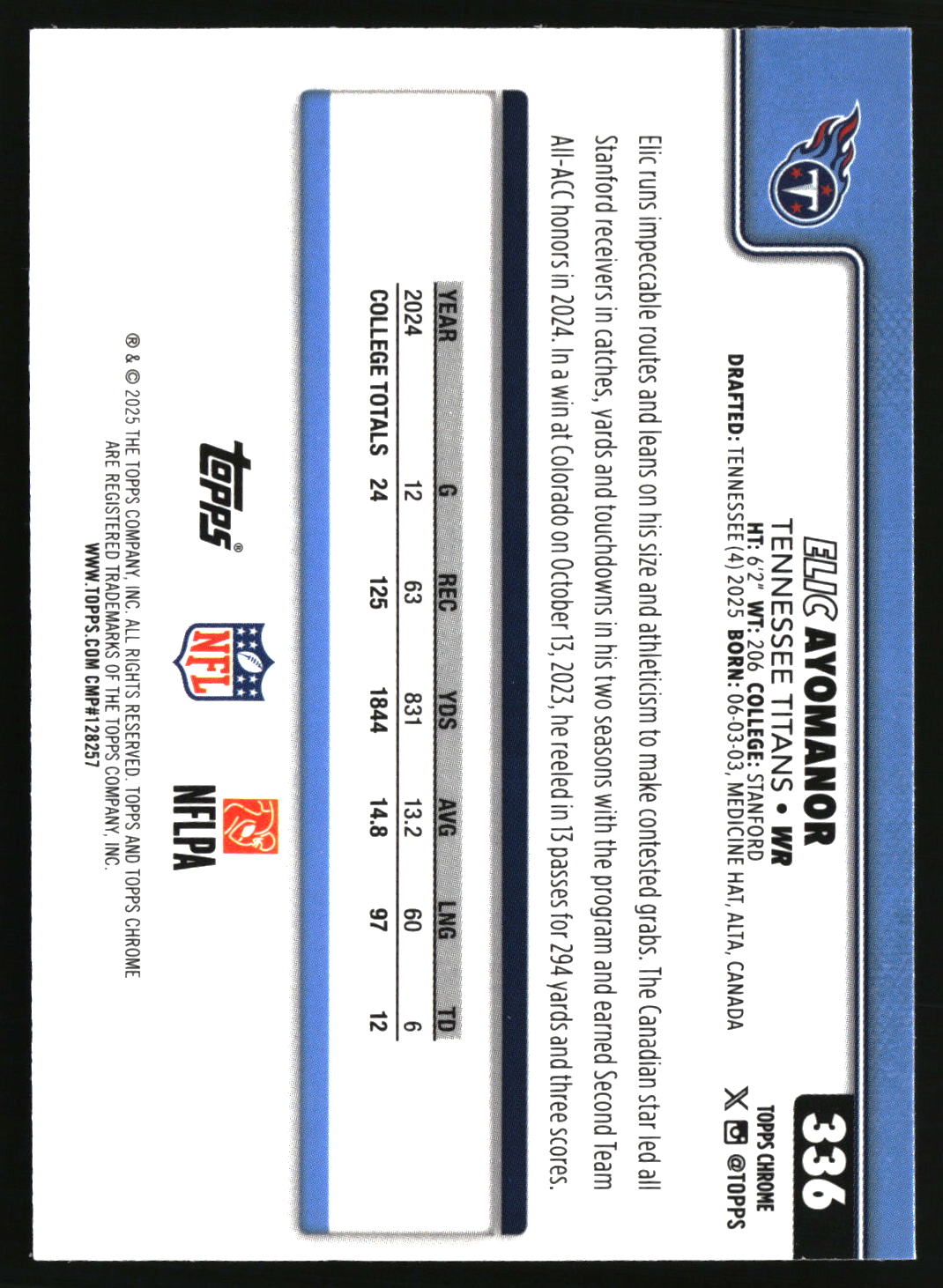 Elic Ayomanor 2025 Topps Chrome #336