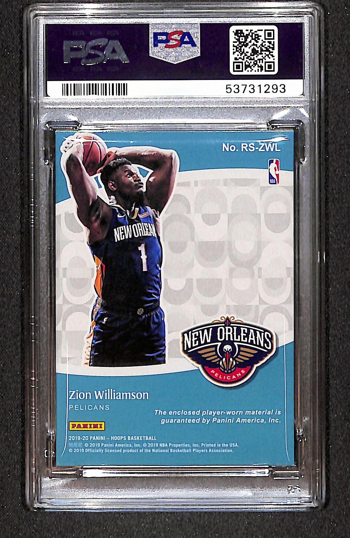 Zion Williamson 2019-20 Hoops Rise N Shine Memorabilia #RS-ZWL PSA 8