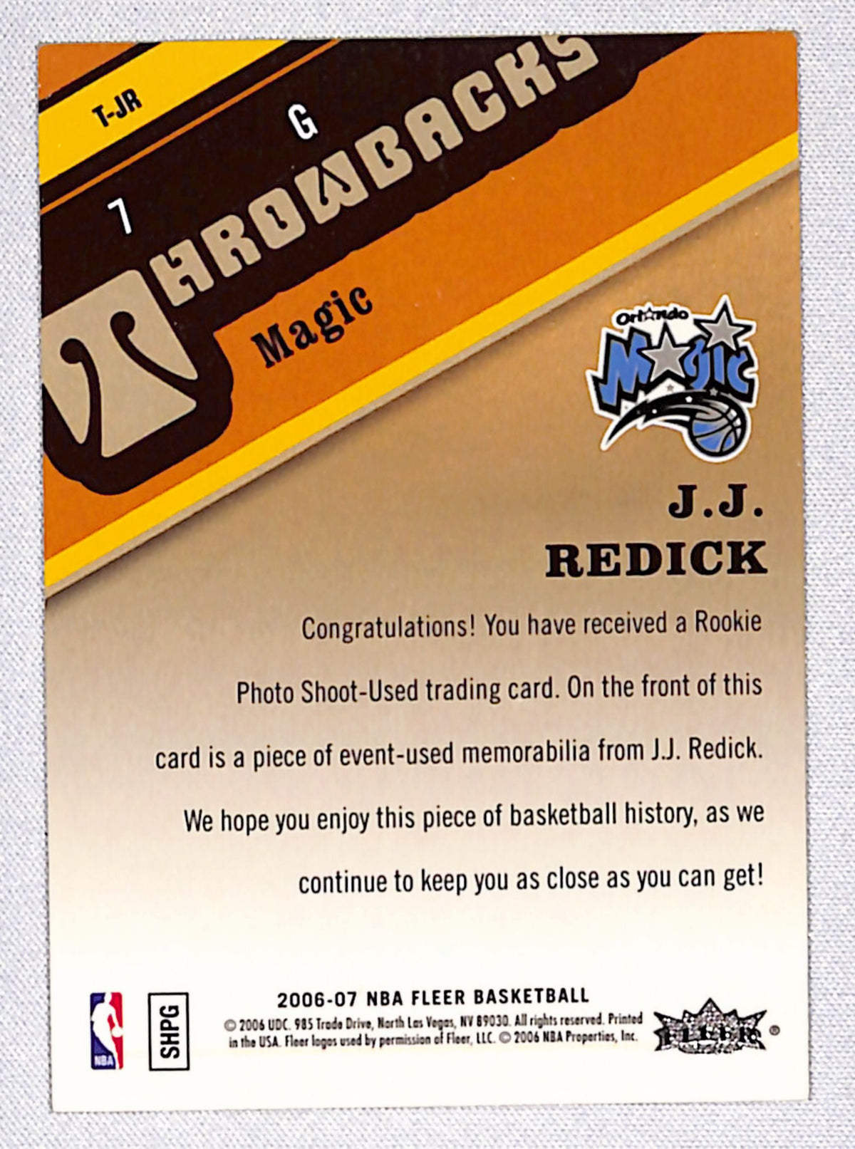 J.J. Redick 2006-07 Fleer Throwbacks #T-JR