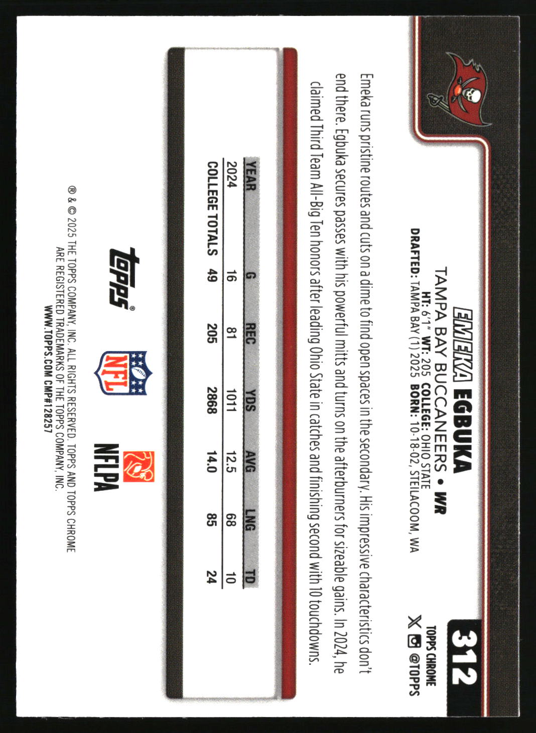 Emeka Egbuka 2025 Topps Chrome #312