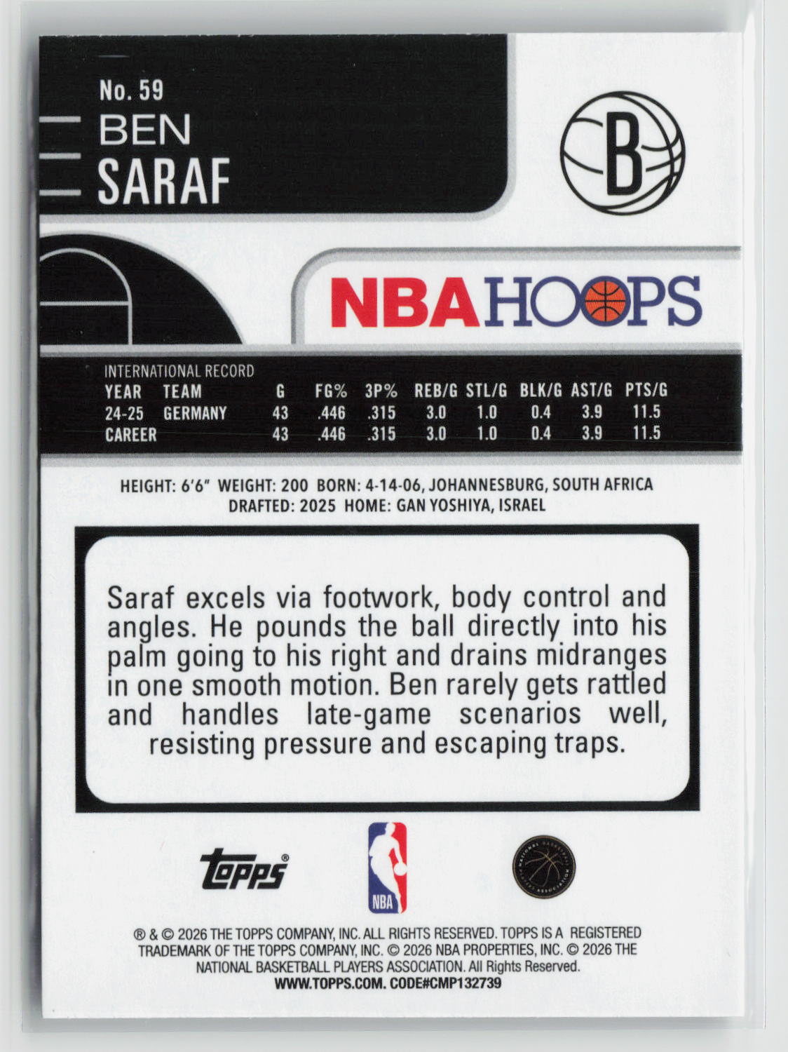 Ben Saraf 2025-26 Hoops #59
