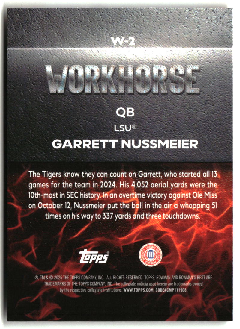 Garrett Nussmeier 2025 Bowman University Best Workhorse #W-2