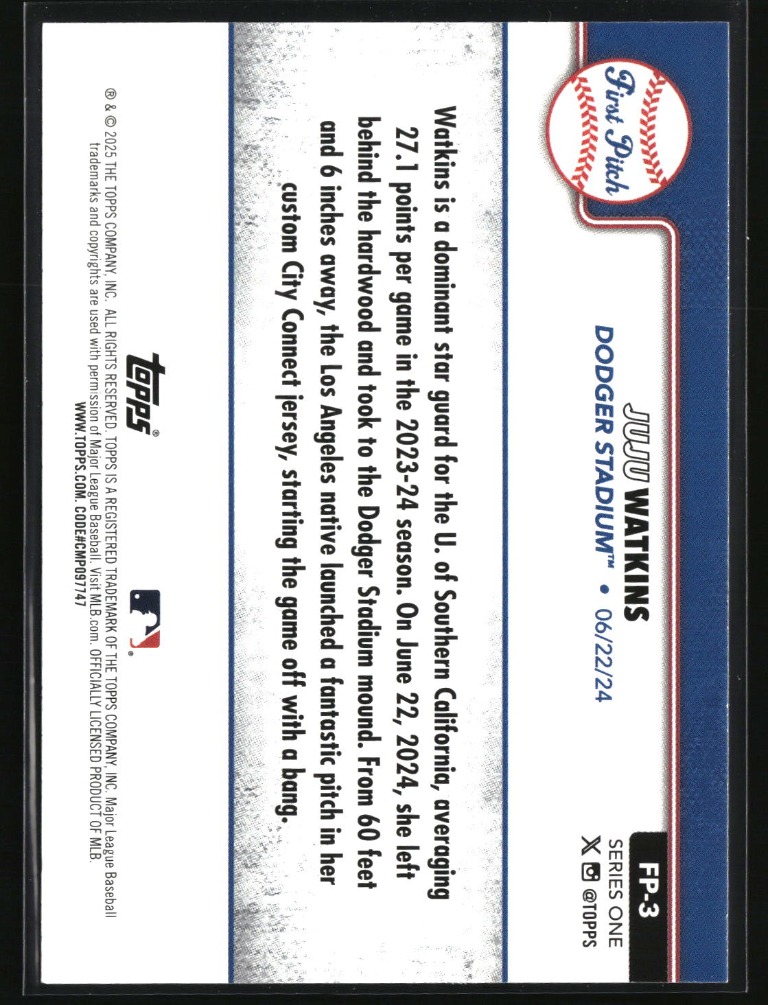 Juju Watkins 2025 Topps First Pitch (Series One) #FP-3