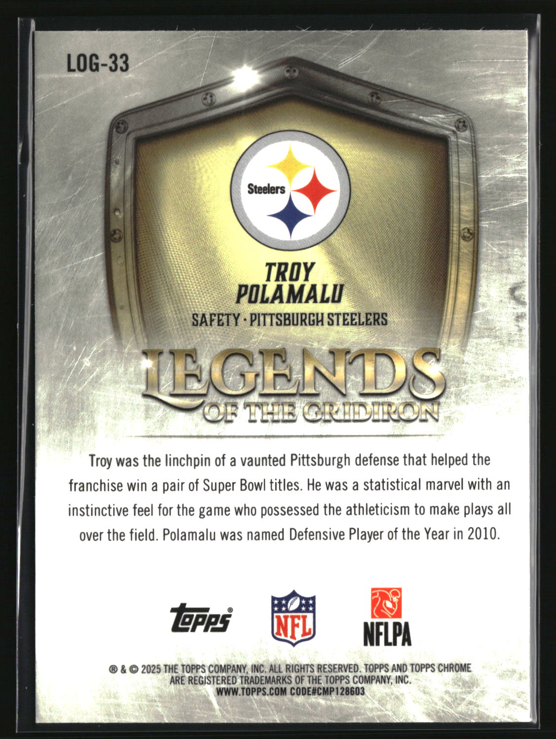Troy Polamalu 2025 Topps Chrome Legends of the Gridiron #LOG-33