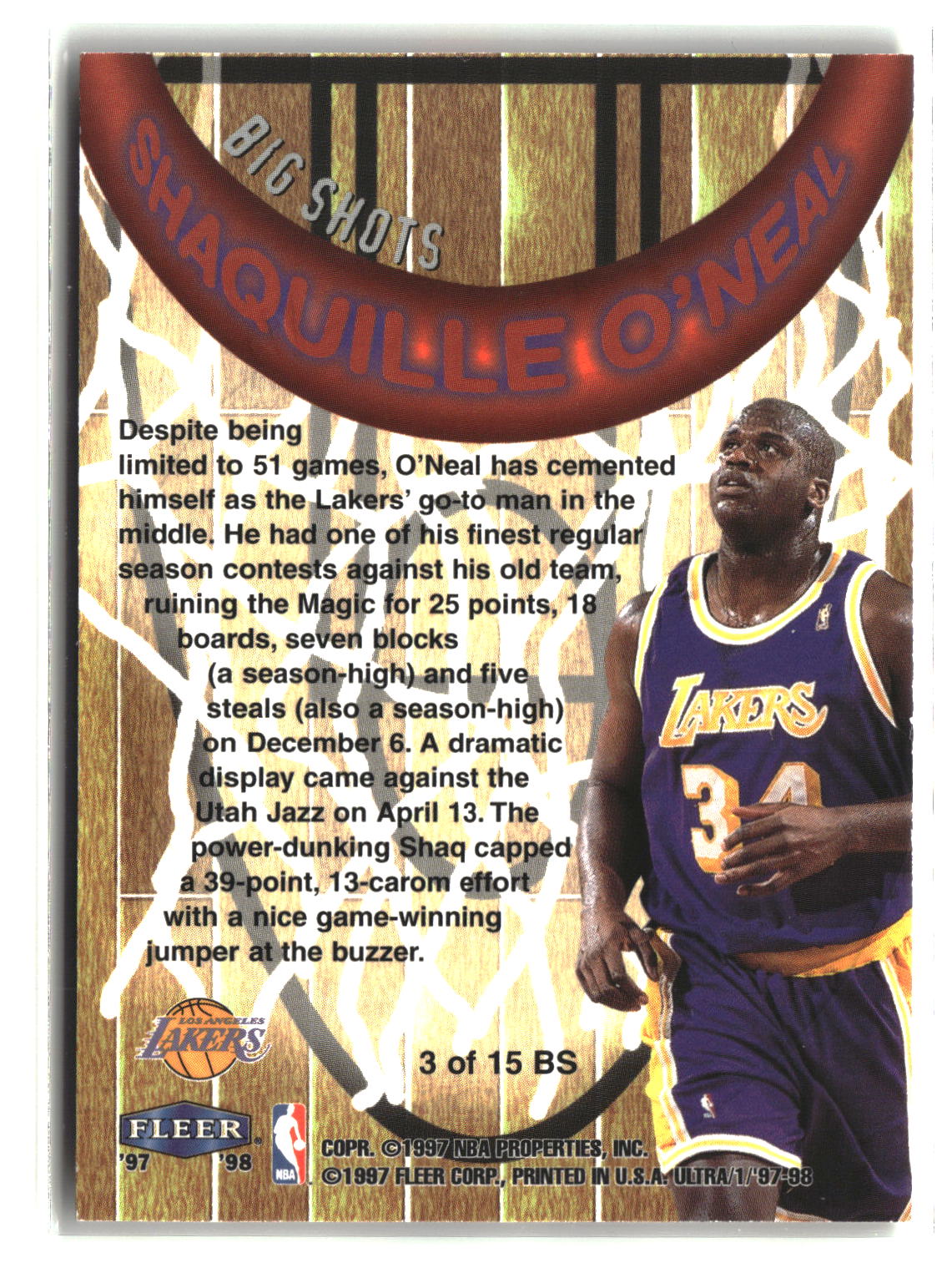 Shaquille O'Neal 1997-98 Ultra Big Shots #3 BS