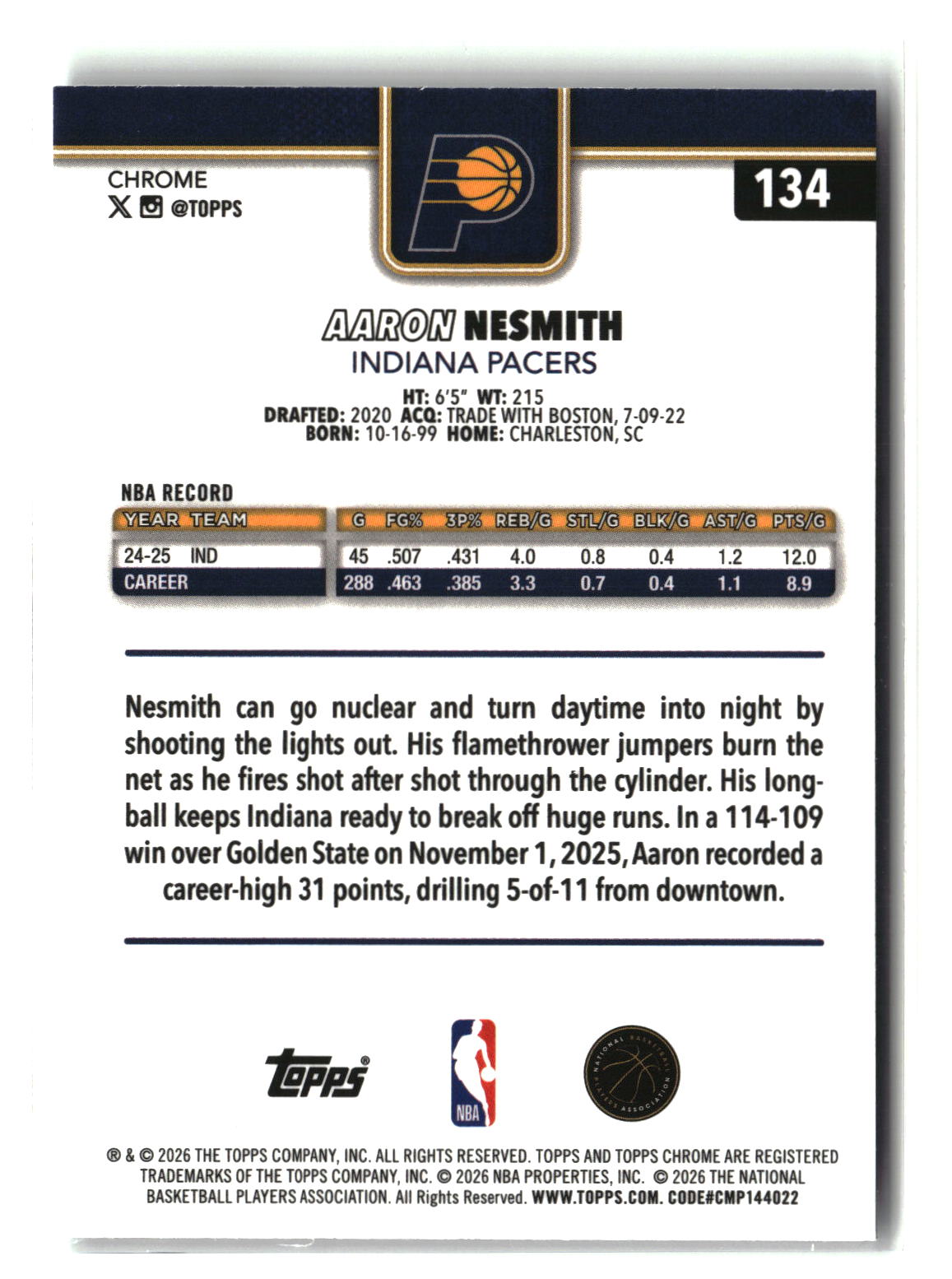 Aaron Nesmith 2025-26 Topps Chrome Update Wave Refractor #134