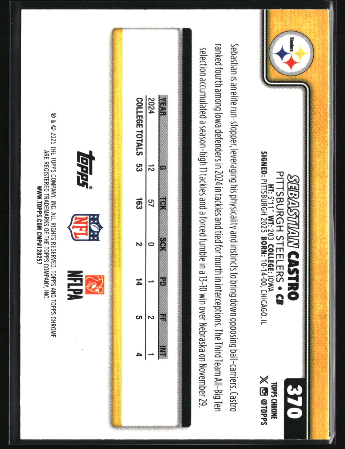 Sebastain Castro 2025 Topps Chrome Football #370