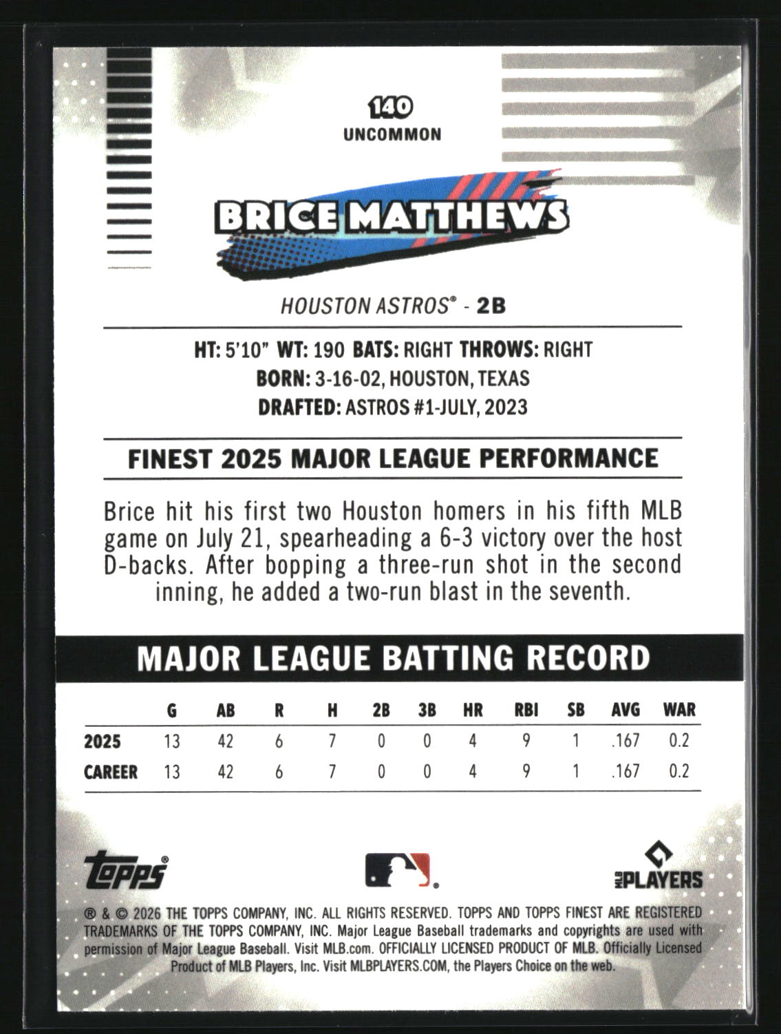 Brice Matthews 2026 Finest #140