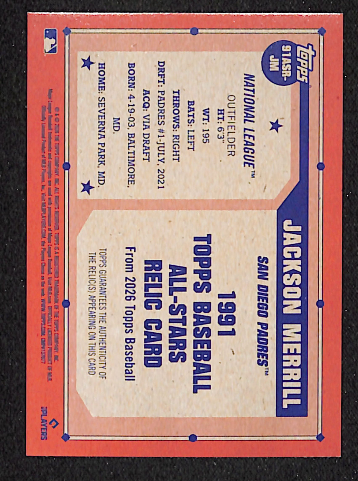 Jackson Merrill 2026 Topps All-Stars Relics #91ASR-JM