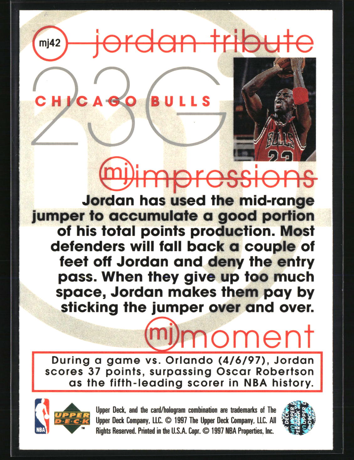 Michael Jordan 1997-98 Upper Deck Michael Jordan Tribute #MJ42