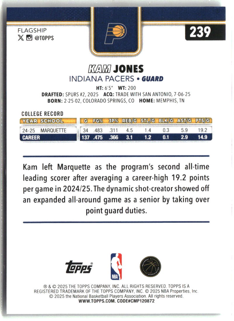 Kam Jones 2025-26 Topps #239