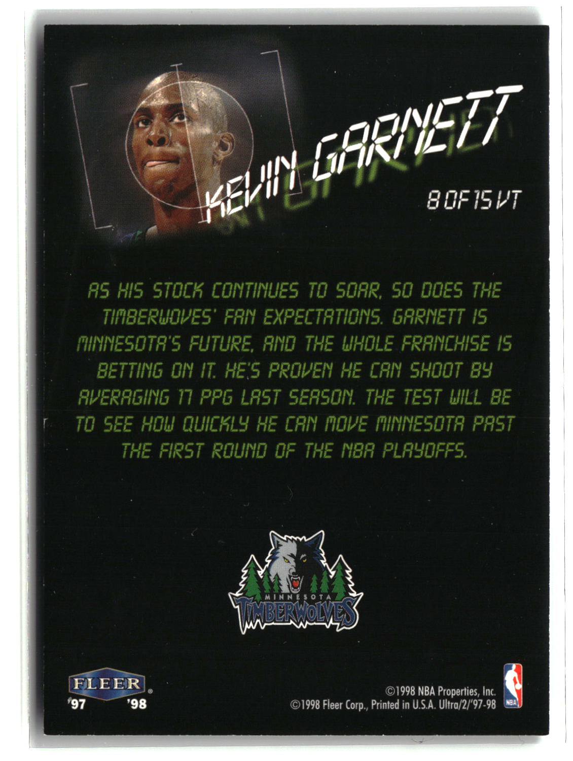 Kevin Garnett 1997-98 Ultra View to a Thrill #8 VT