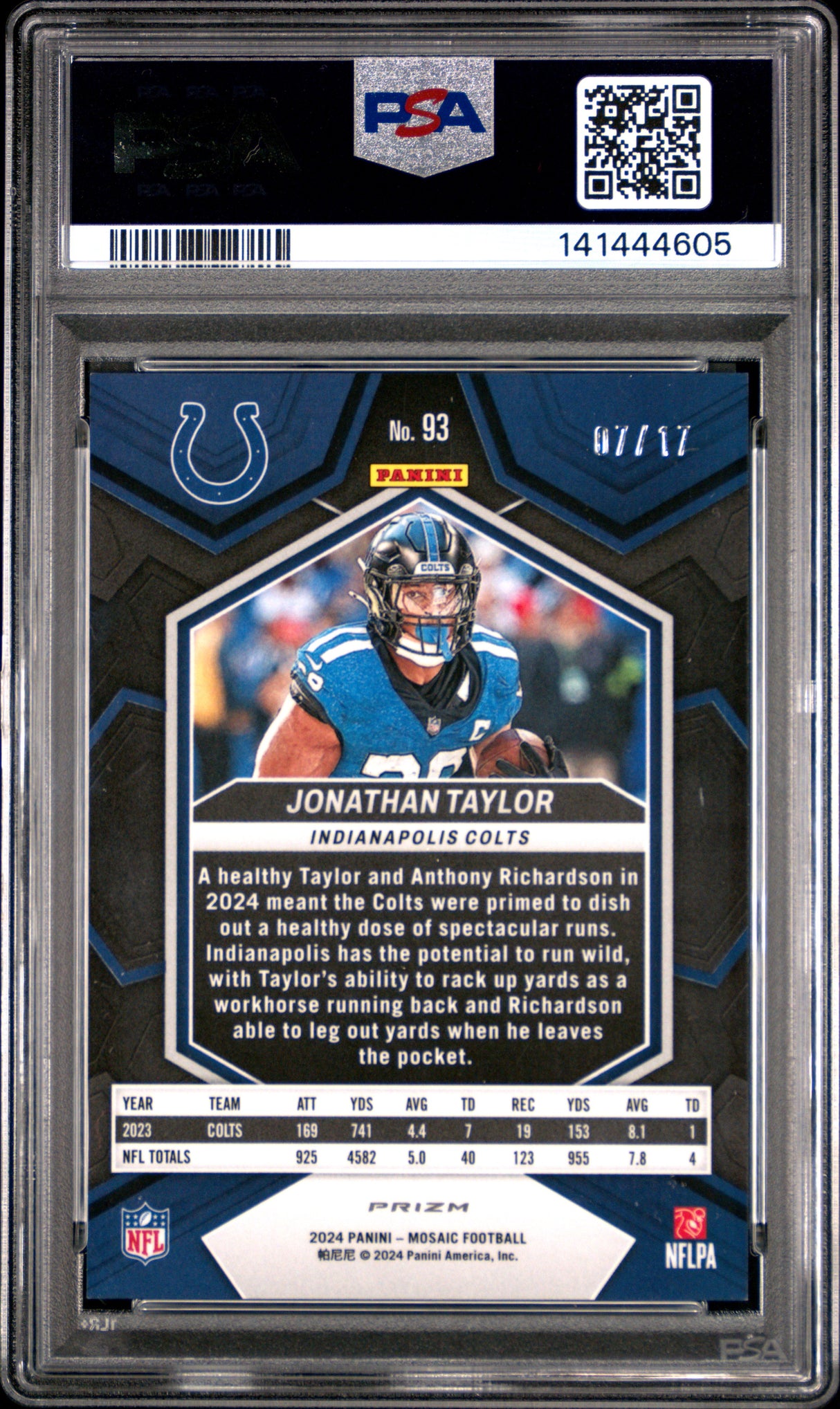 Jonathan Taylor 2024 Panini Mosaic Gold Wave #93 07/17 PSA 9