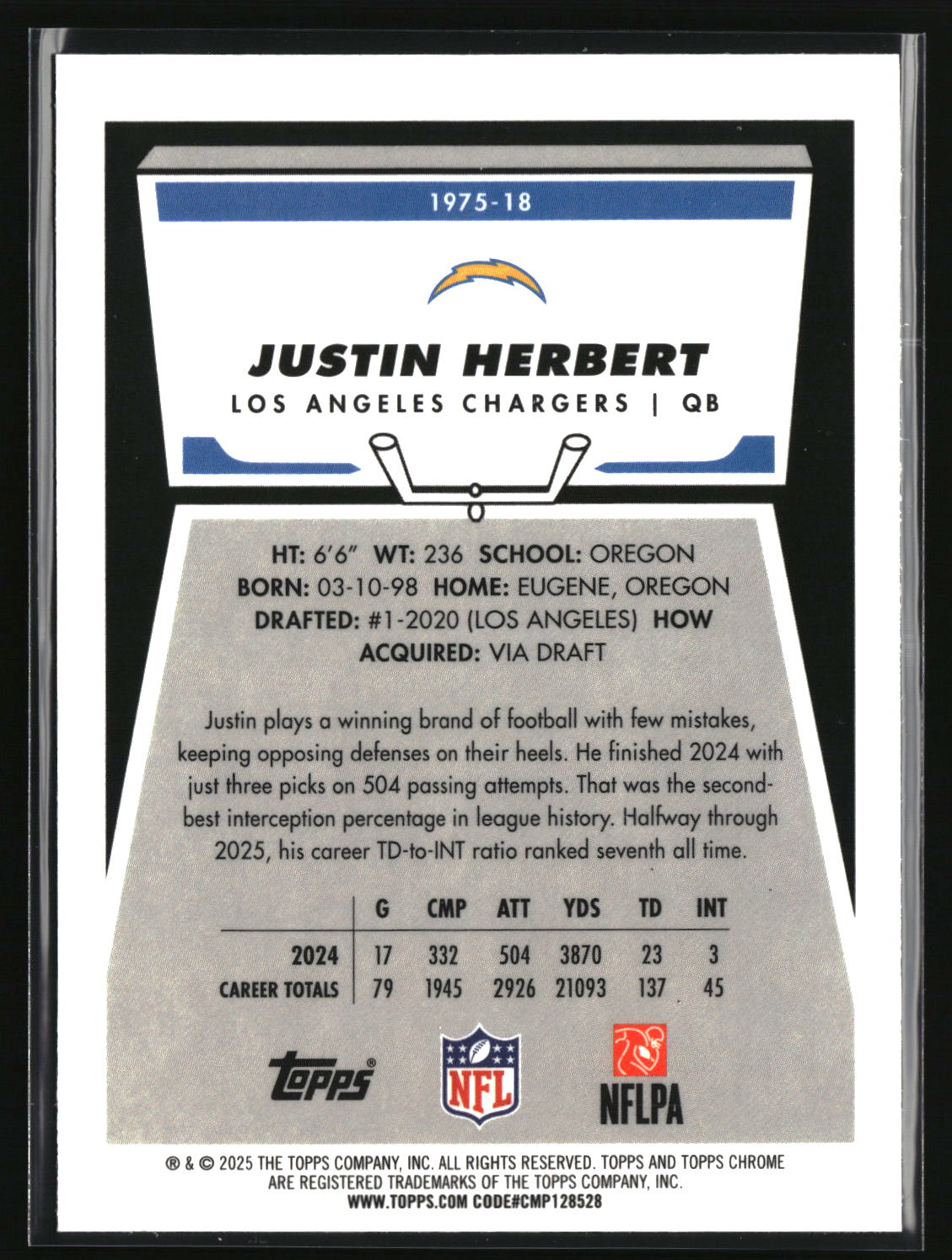 Justin Herbert 2025 Topps Chrome 1975 Topps #1975-18