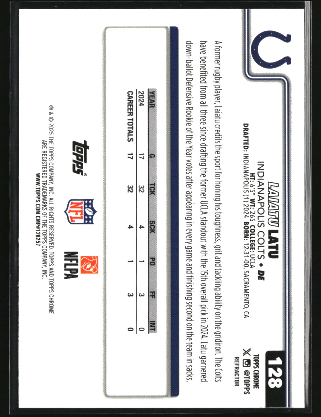 Laiatu Latu 2025 Topps Chrome Refractor #128