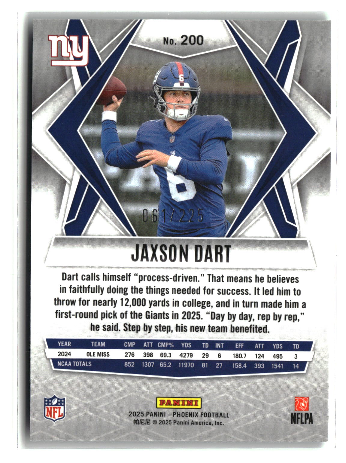 Jaxson Dart 2025 Panini Phoenix Teal Pyramids Prizm #200 #/225