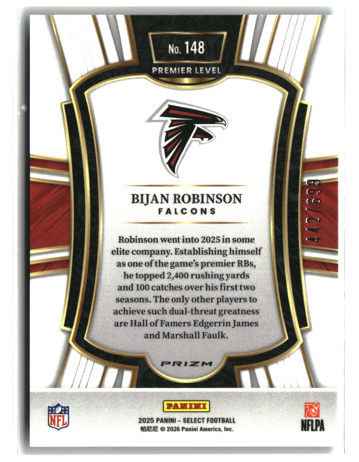 Bijan Robinson 2025 Panini Select Neon Green Prizm Shock #148 #/699