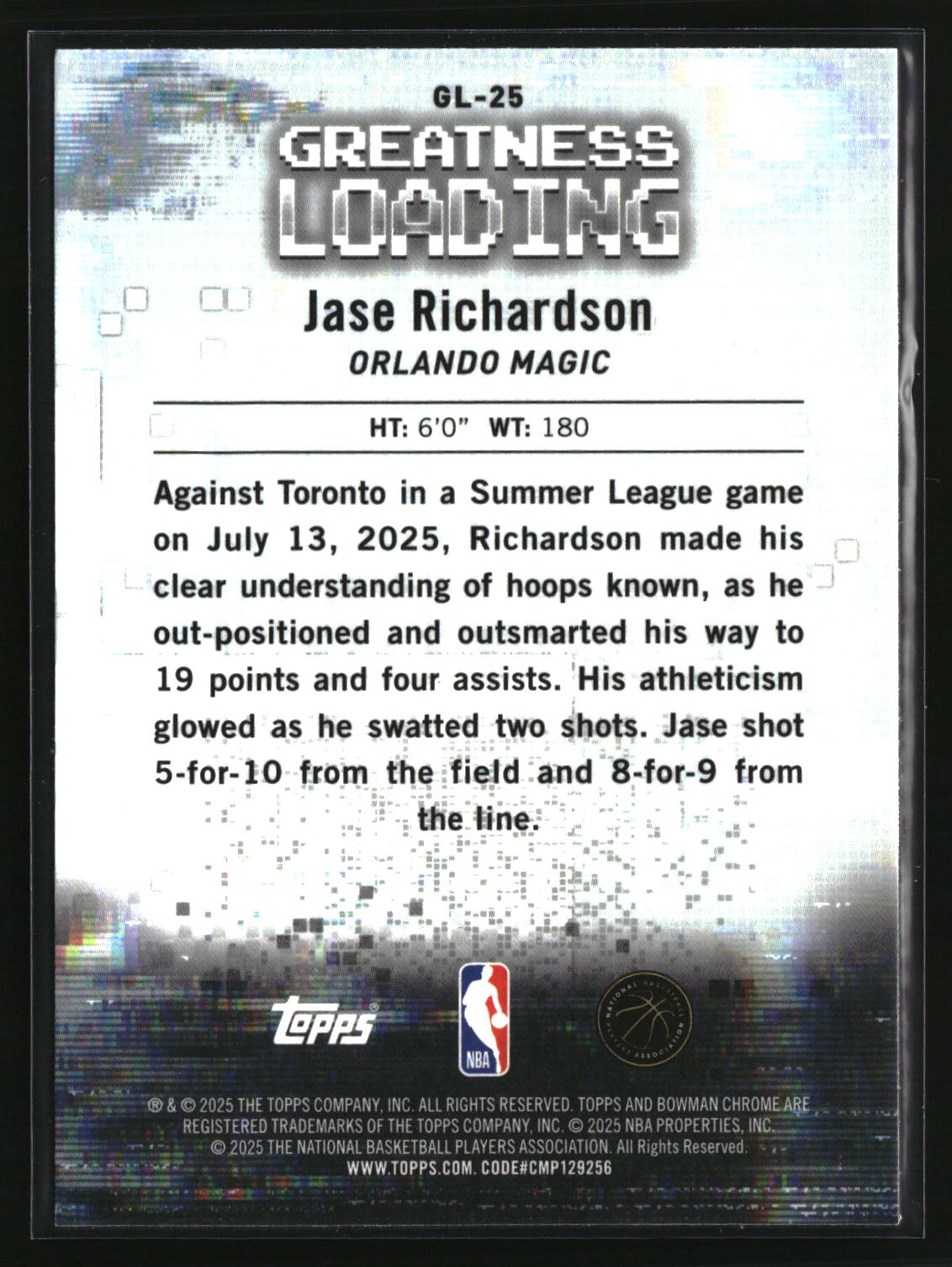 Jase Richardson 2025-26 Bowman Greatness Loading #GL-25