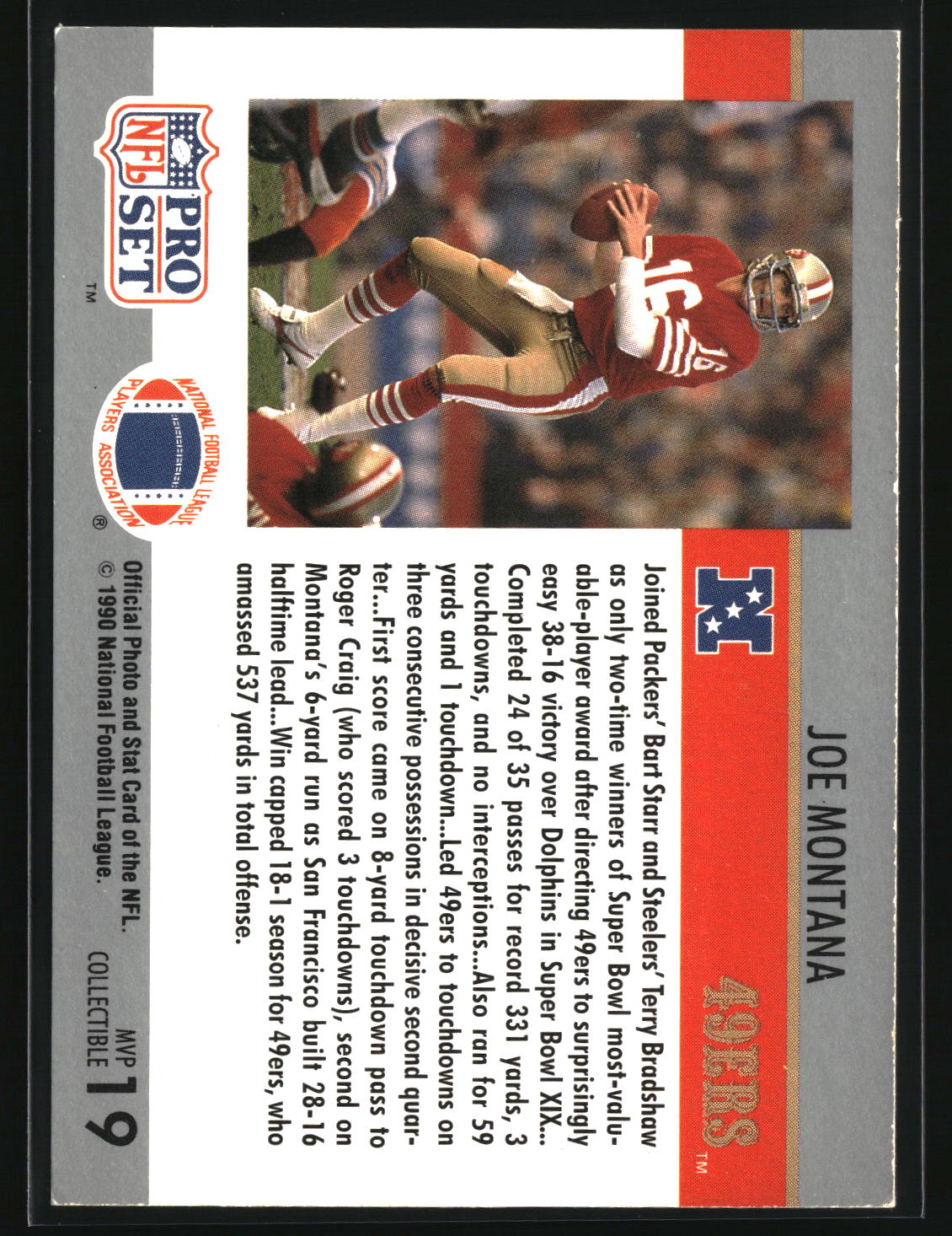 Joe Montana 1990 Pro Set Super Bowl MVP Collectibles #19
