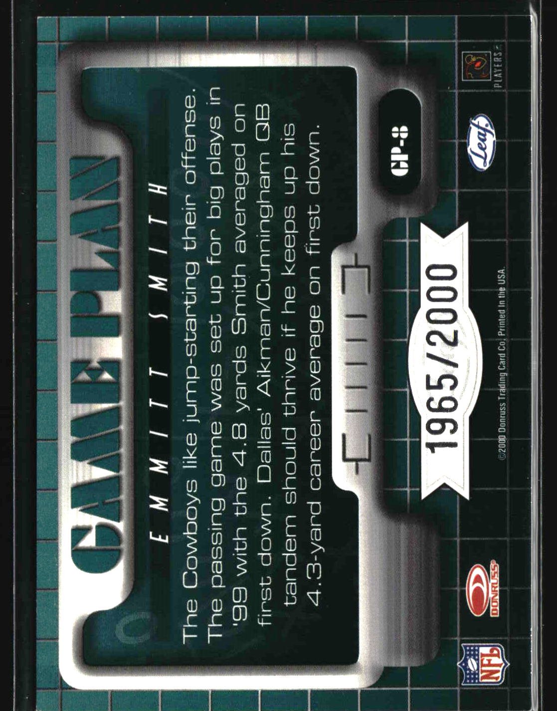Emmitt Smith 2000 Leaf Rookies & Stars Game Plan #GP-8 #/2000