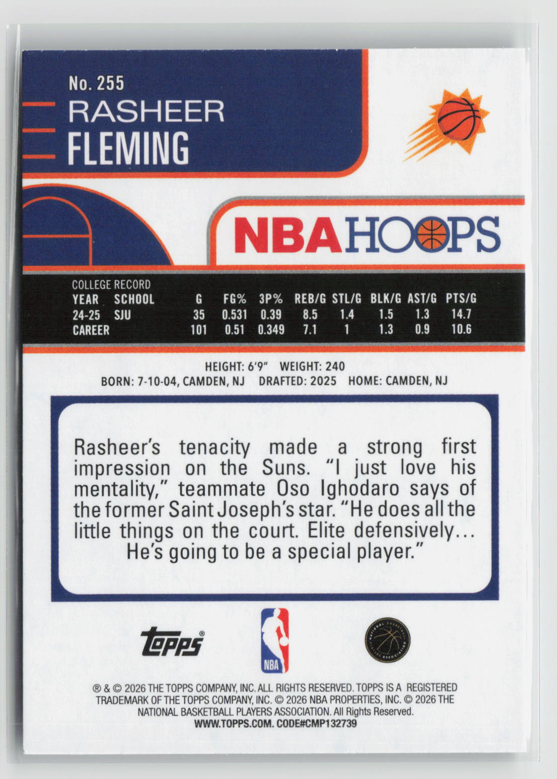 Rasheer Fleming 2025-26 Hoops #255