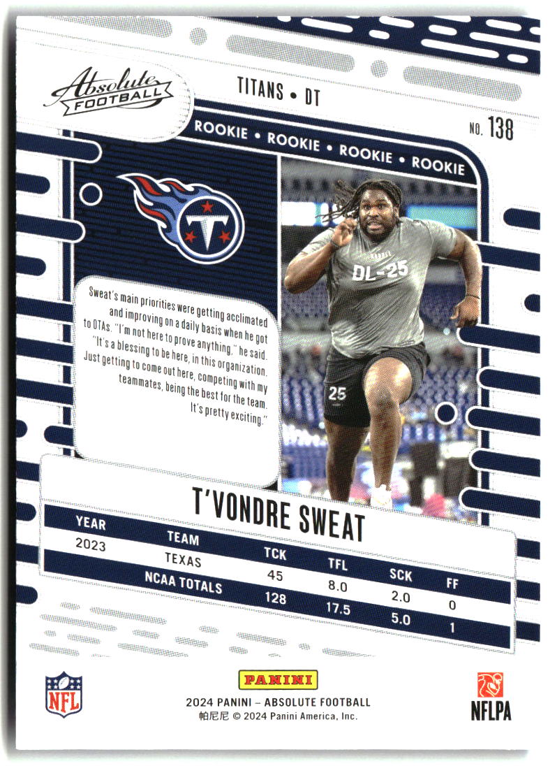 T'Vondre Sweat 2024 Panini Absolute Blue #138