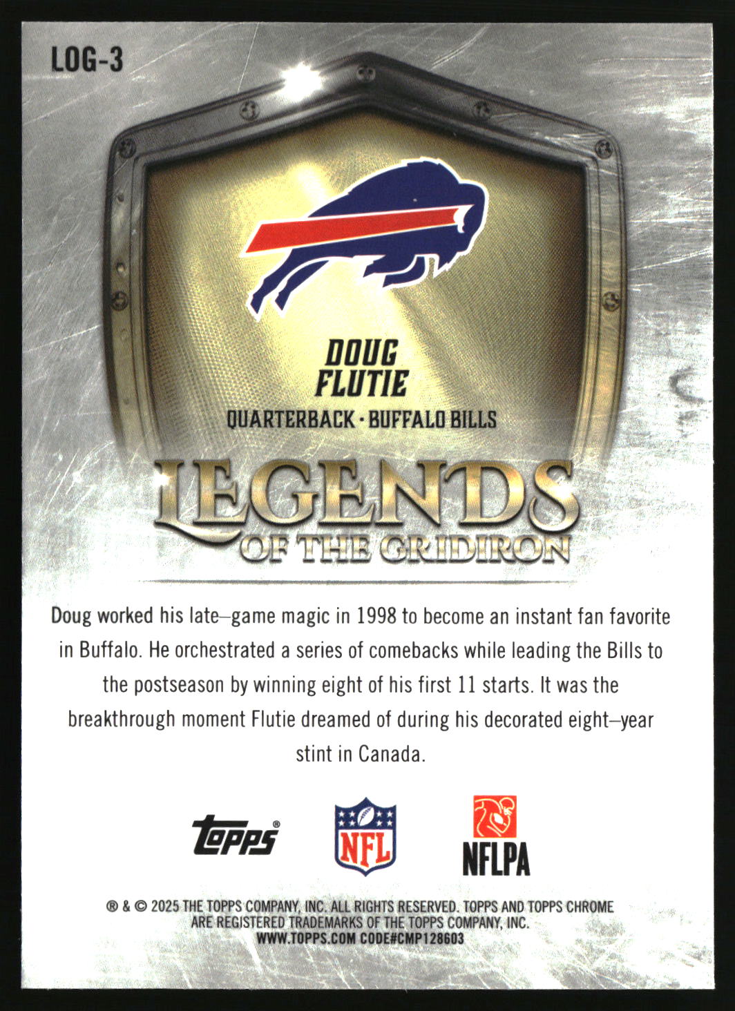 Doug Flutie 2025 Topps Chrome Legends of the Gridiron #LOG-3