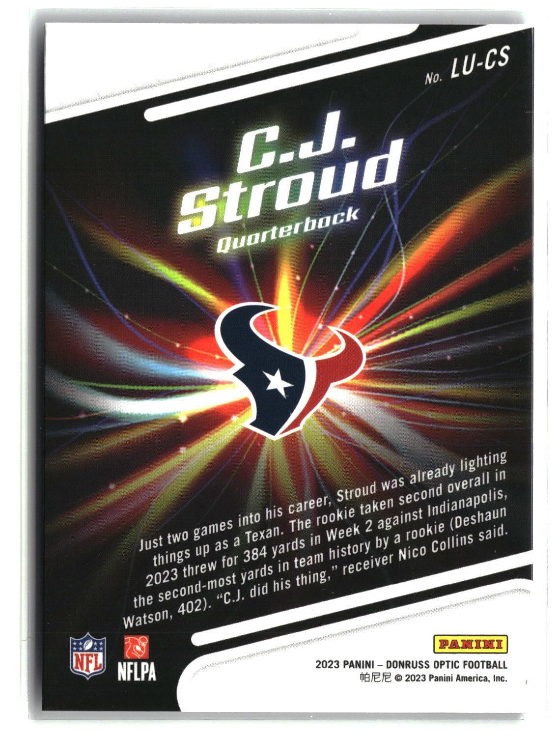 C.J. Stroud 2023 Donruss Optic Light It Up! #LU-CS