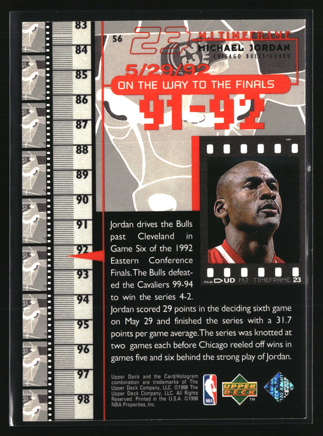 Michael Jordan 1998 Upper Deck Michael Jordan Living Legend #56