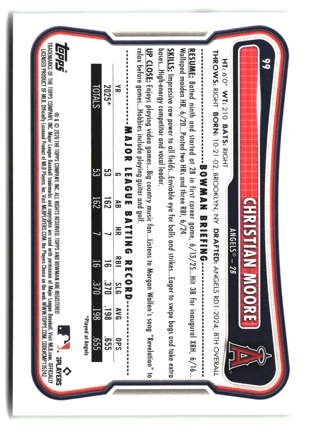 Christian Moore 2026 Bowman #99