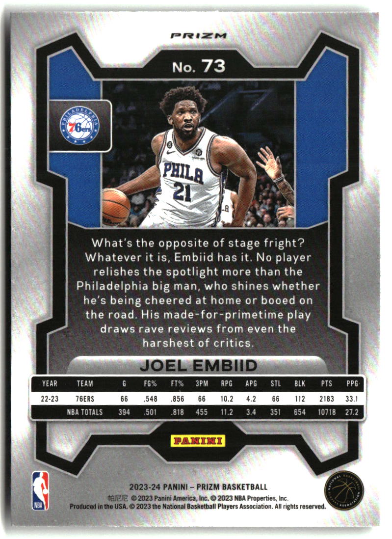 Joel Embiid 2023-24 Panini Prizm Prizms Silver #73