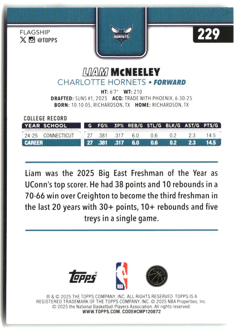 Liam McNeeley 2025-26 Topps #229