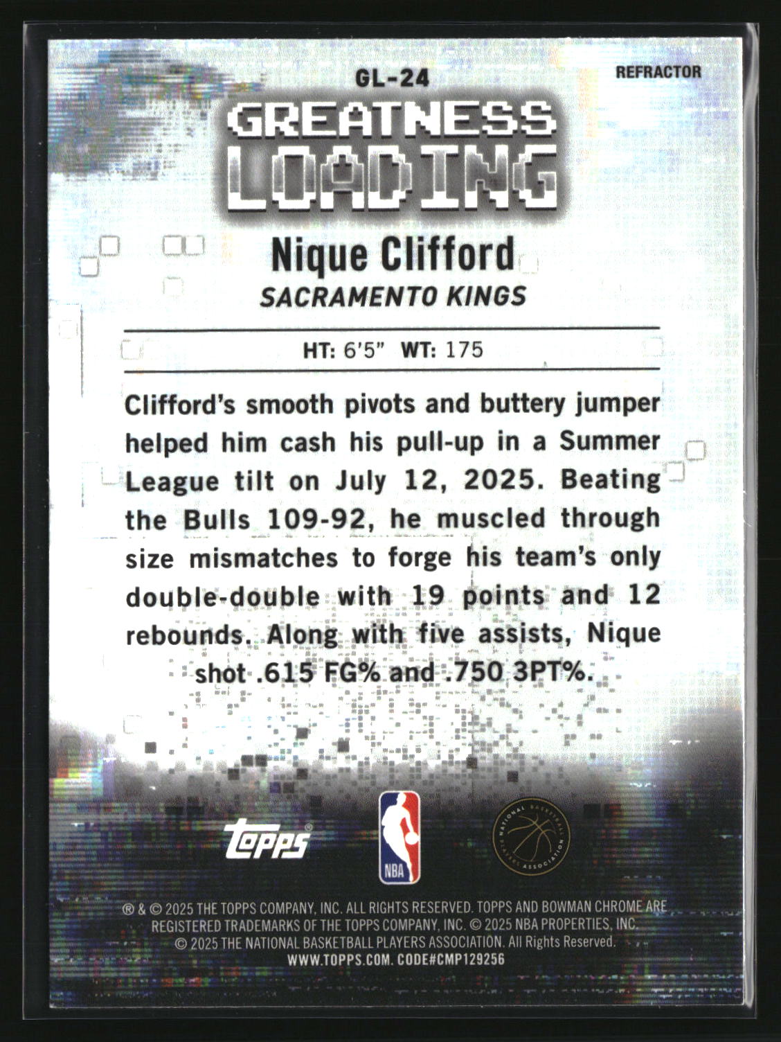Nique Clifford 2025-26 Bowman Greatness Loading Refractor #GL-24