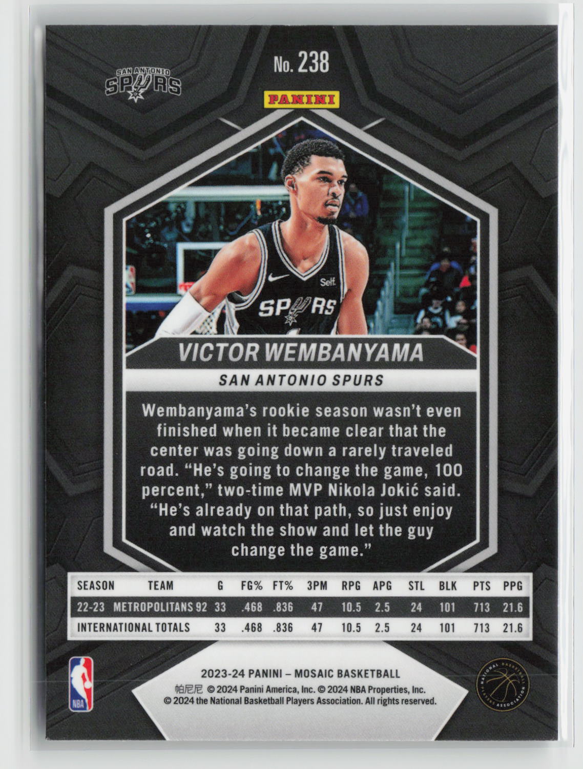 Victor Wembanyama 2023-24 Panini Mosaic #238