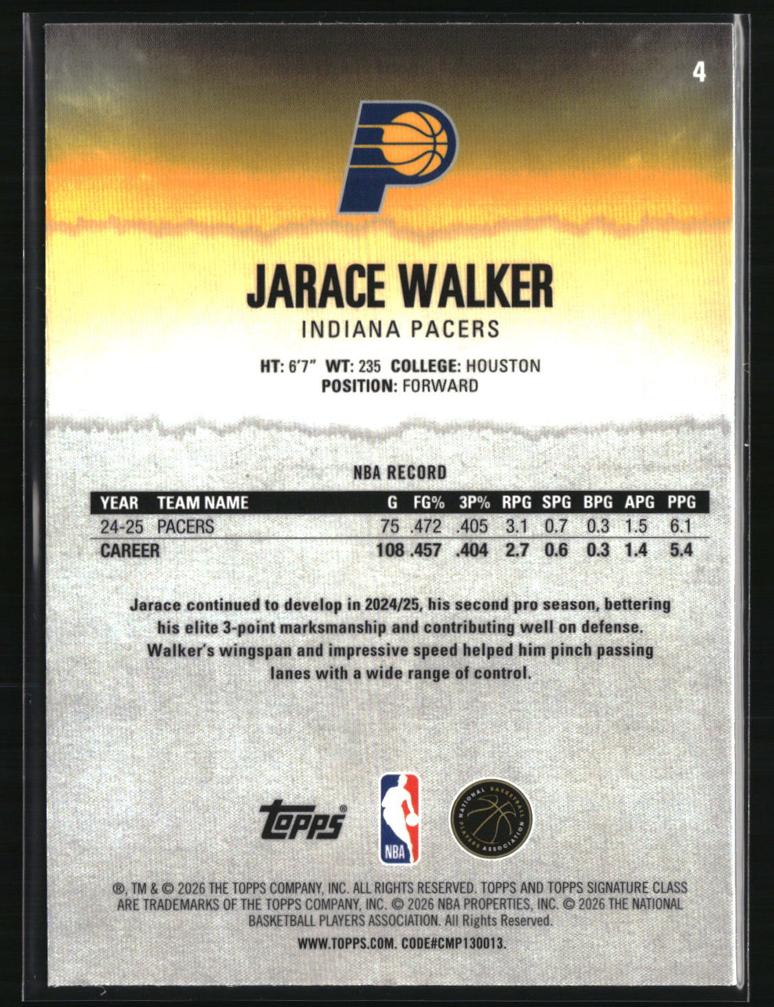 Jarace Walker 2025-26 Topps Signature Class Chrome Pandora Refractors #4