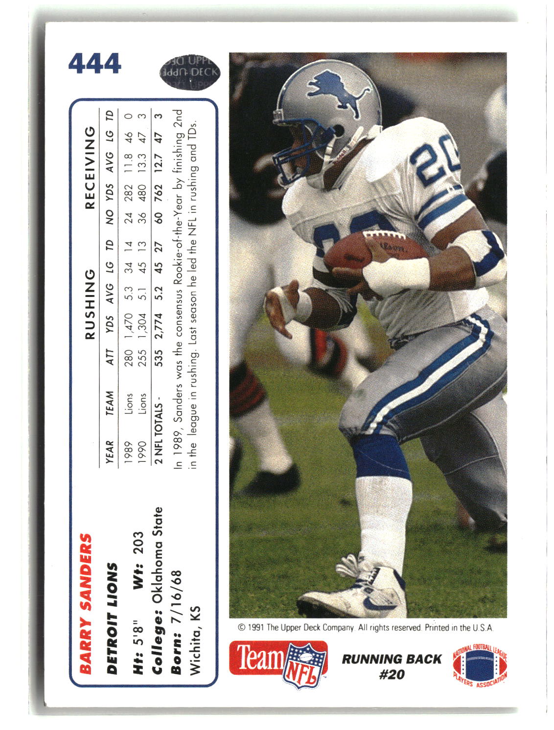 Barry Sanders 1991 Upper Deck #444