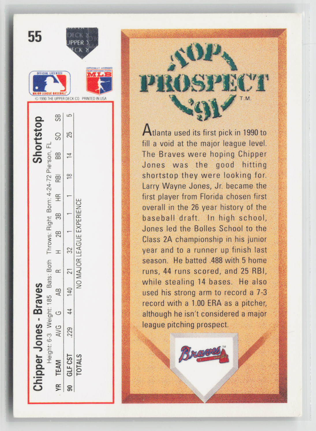 Chipper Jones 1991 Upper Deck #55