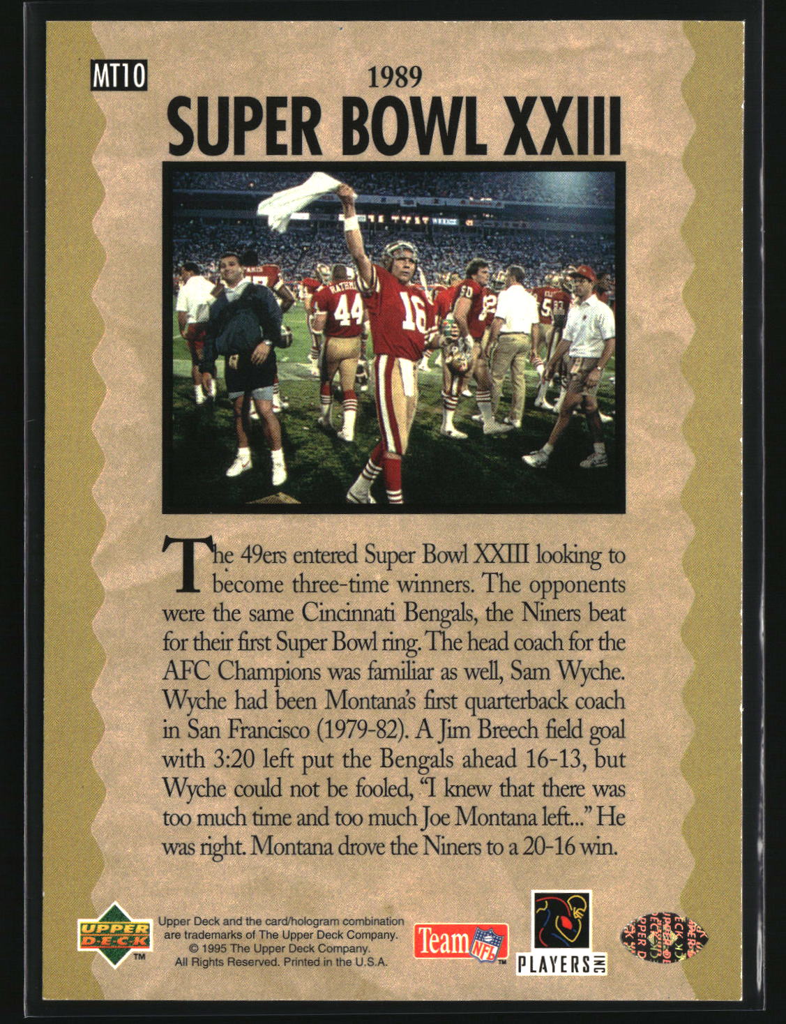 Joe Montana 1995 Upper Deck Joe Montana Trilogy #MT10