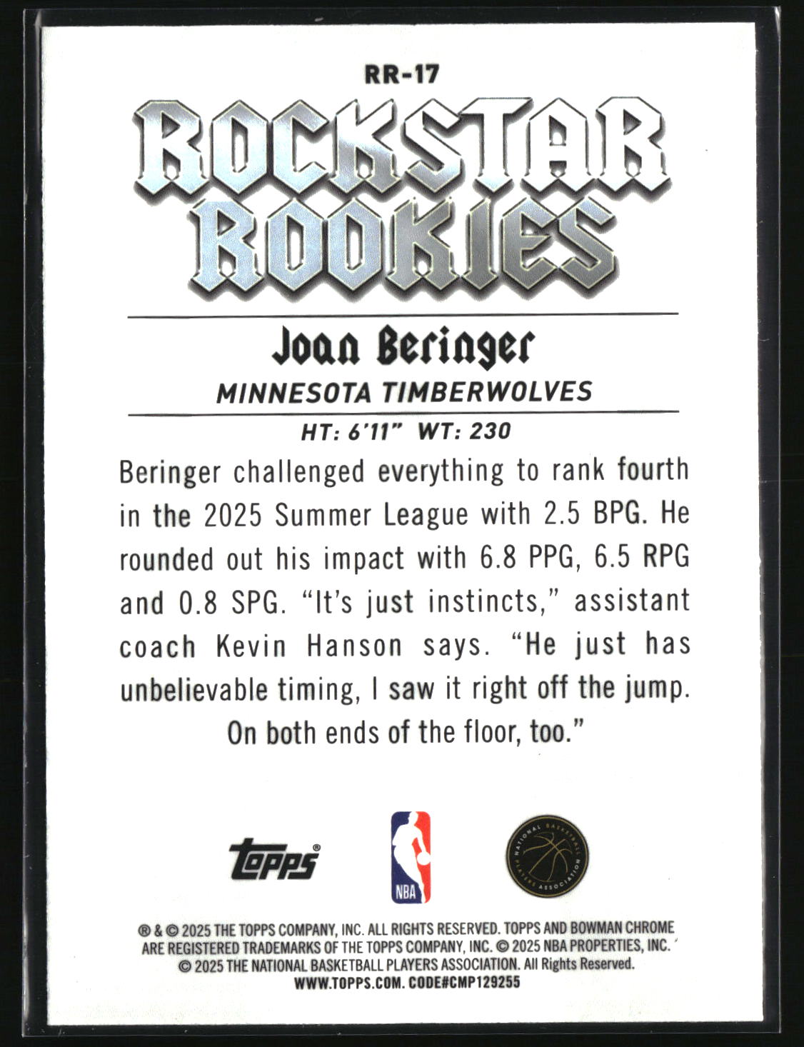 Joan Beringer 2025-26 Bowman Rockstar Rookies #RR-17