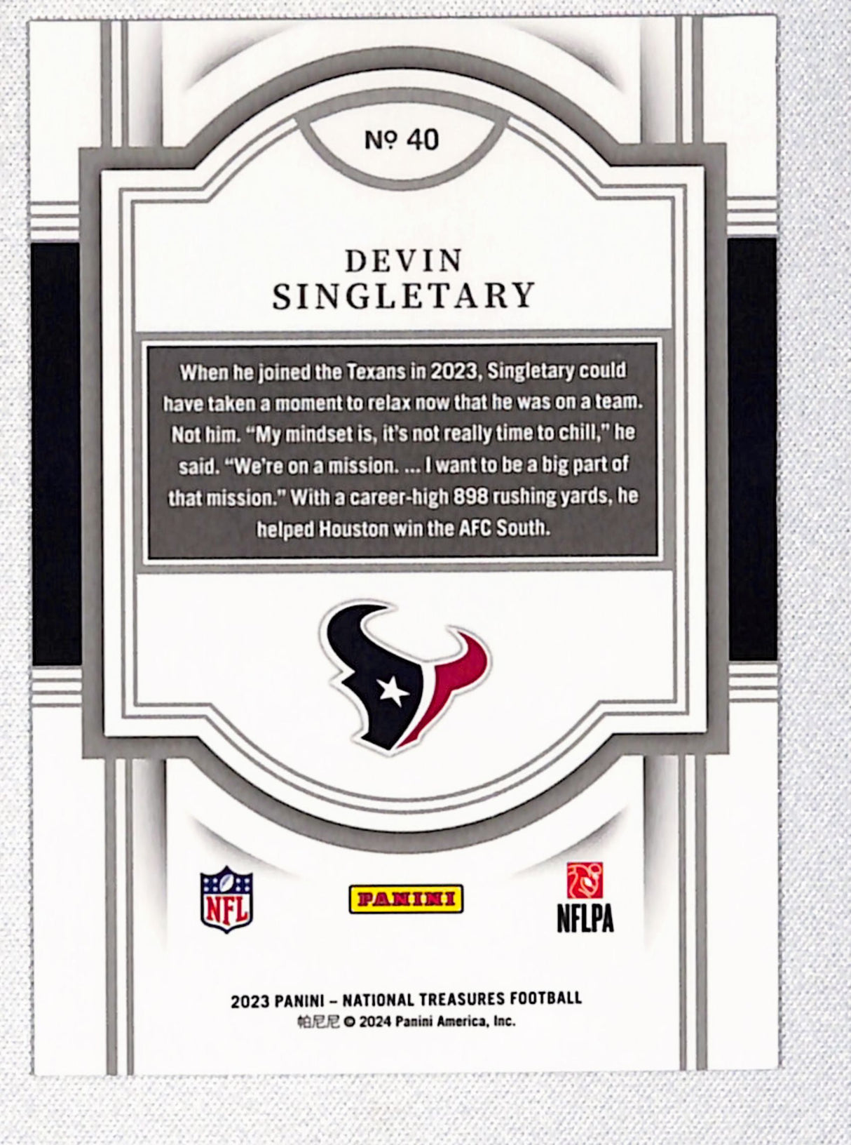 Devin Singletary 2023 Panini National Treasures Gold #40 #/35