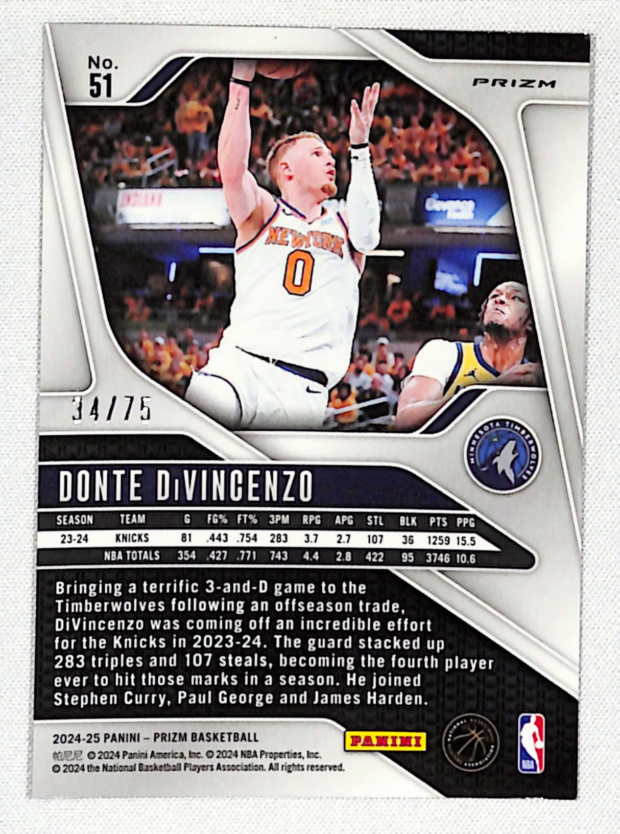 Donte DiVincenzo 2024-25 Panini Prizm Prizms Red Pulsar #51 #/75