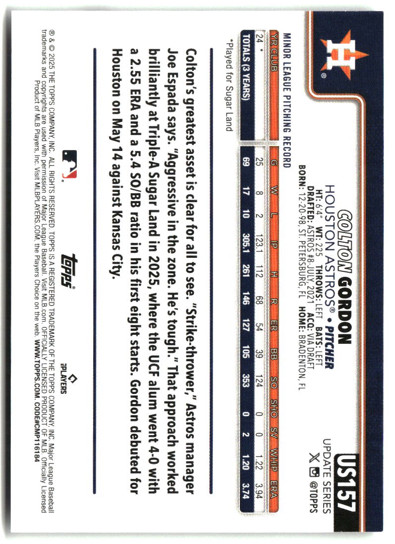 Colton Gordon 2025 Topps Update #US157