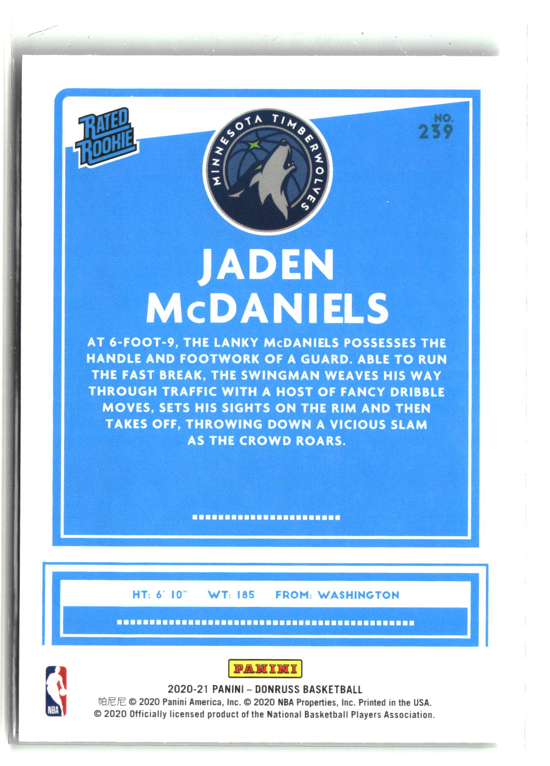 Jaden McDaniels 2020-21 Donruss #239