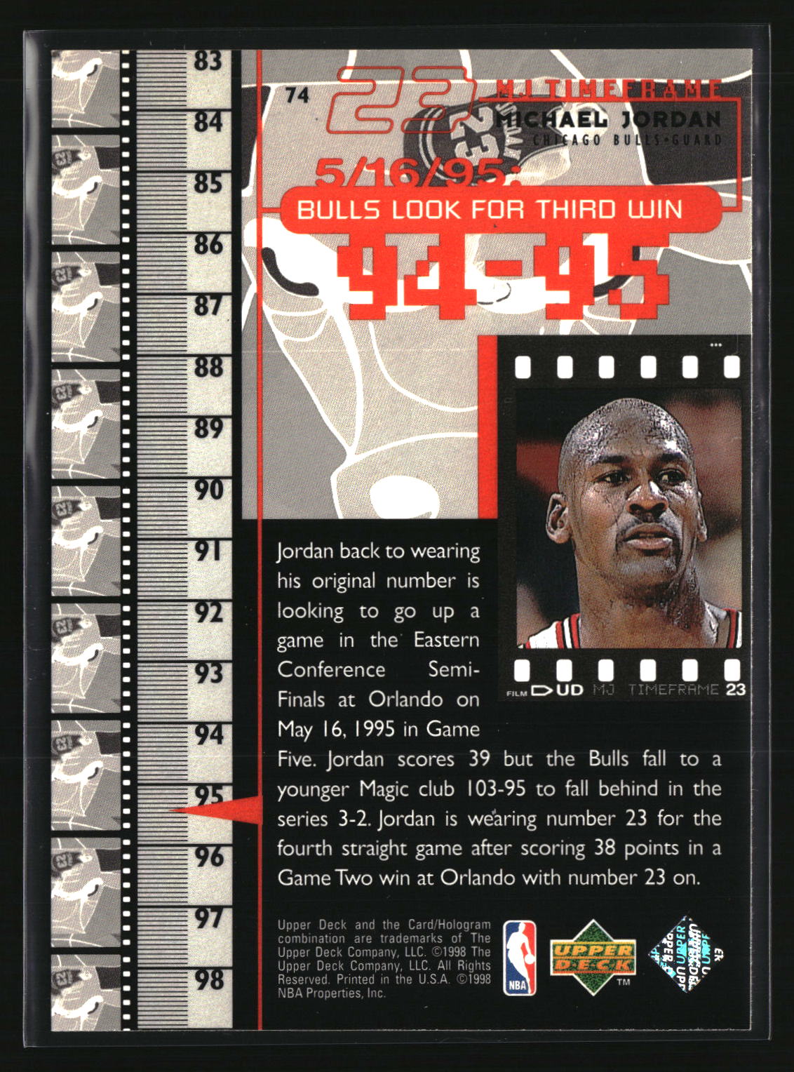 Michael Jordan 1998 Upper Deck Michael Jordan Living Legend #74