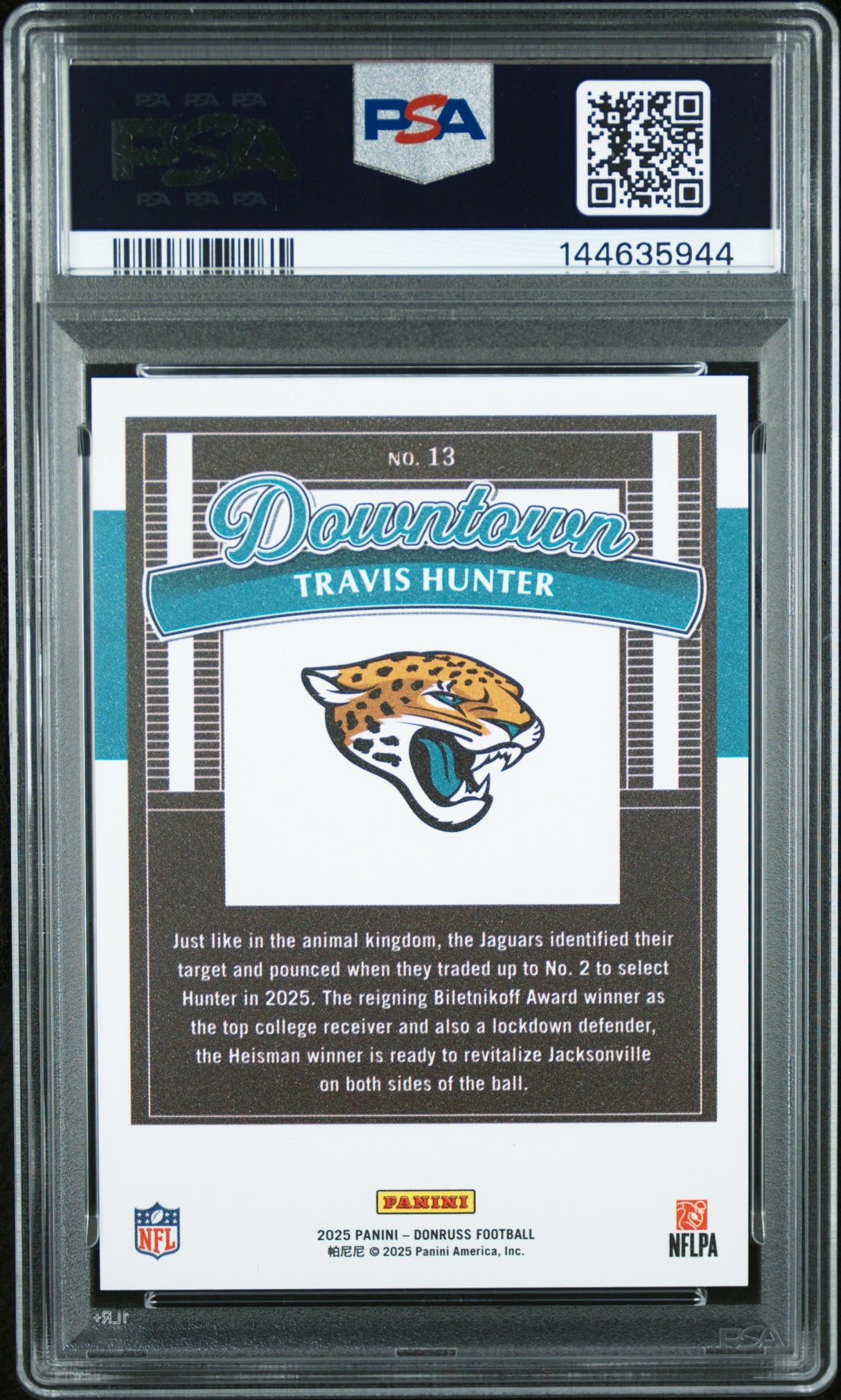 Travis Hunter 2025 Panini Donruss Downtown #13 PSA 10