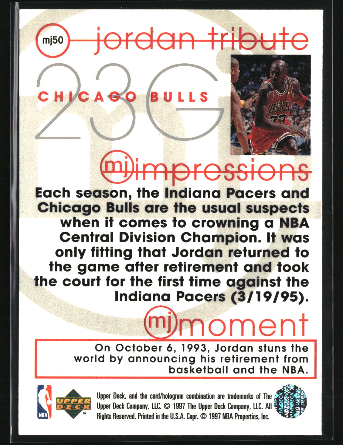 Michael Jordan 1997-98 Upper Deck Michael Jordan Tribute #MJ50